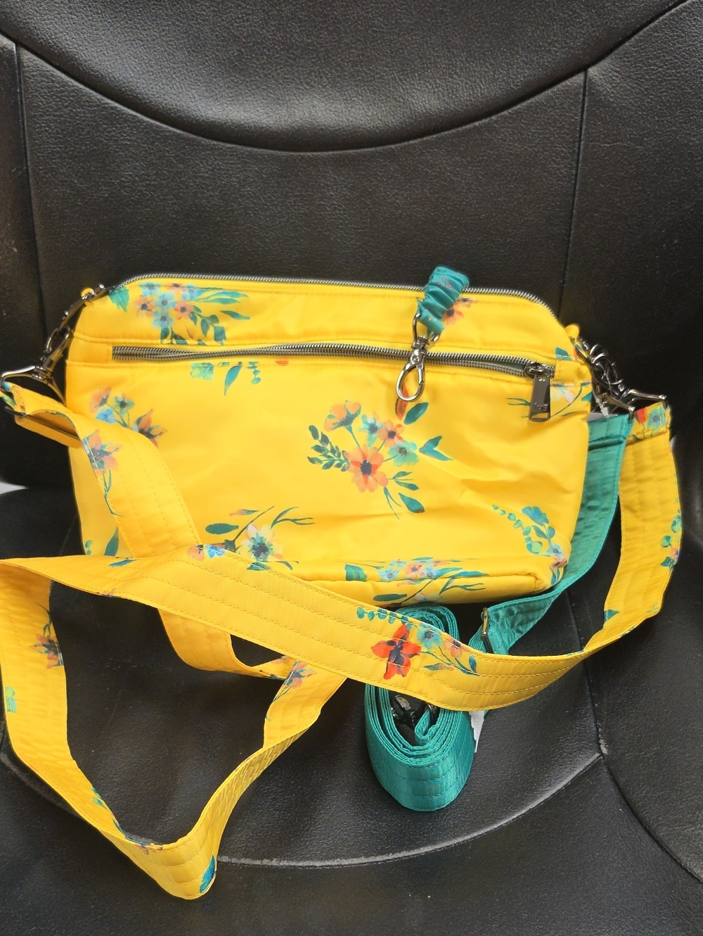 lug Yellow Floral Crossbody Bag with Teal Accents